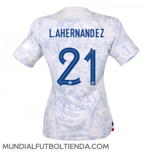 Camiseta Francia Lucas Hernandez #21 Segunda Equipación Replica Mundial 2022 para mujer mangas cortas